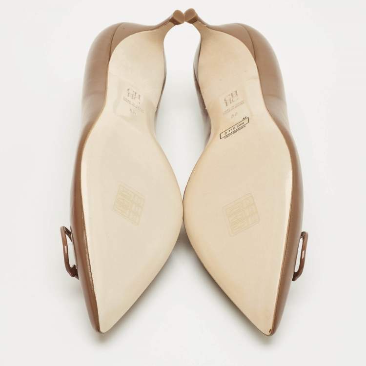 Pre Owned CH Carolina Herrera Brown Leather Pointed Toe Pumps Size 38