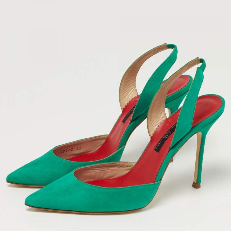 Pre Owned CH Carolina Herrera Size 40 Green Suede Slingback Pumps
