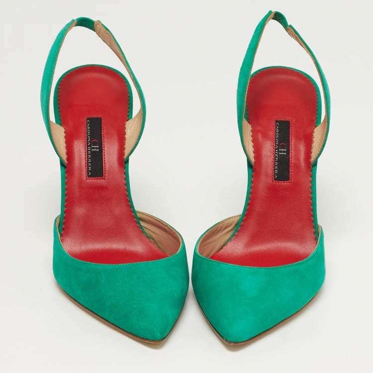 Pre Owned CH Carolina Herrera Size 40 Green Suede Slingback Pumps