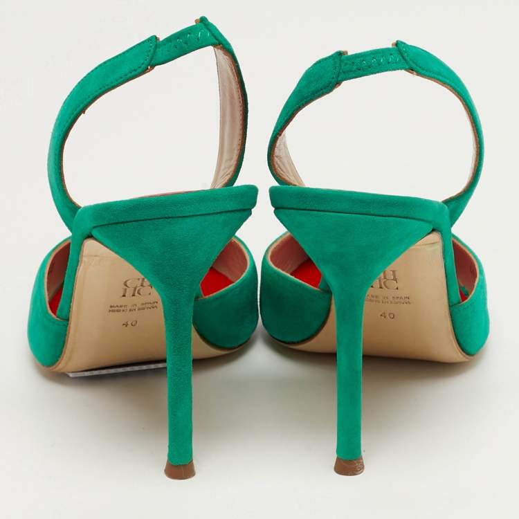 Pre Owned CH Carolina Herrera Size 40 Green Suede Slingback Pumps