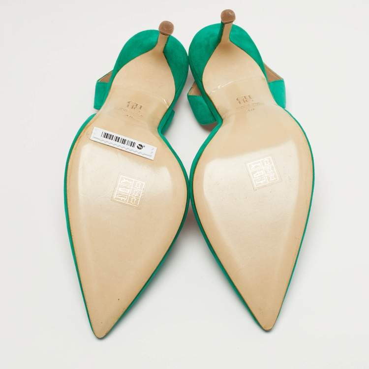 Pre Owned CH Carolina Herrera Size 40 Green Suede Slingback Pumps