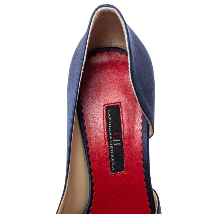 Pre Owned Carolina Herrera Blue Satin Embellished Buckle D'orsay Pumps Size 37
