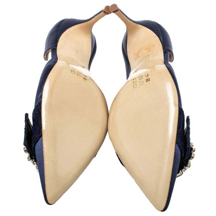 Pre Owned Carolina Herrera Blue Satin Embellished Buckle D'orsay Pumps Size 37