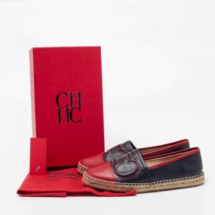 Pre Owned CH Carolina Herrera Blue/Red Leather Espadrilles Flats Size 40