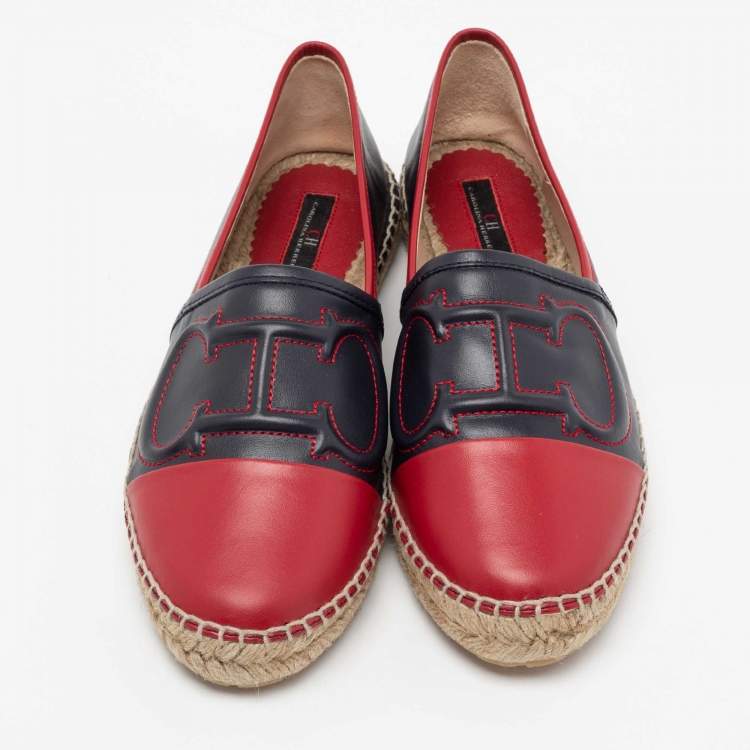 Pre Owned CH Carolina Herrera Blue/Red Leather Espadrilles Flats Size 40