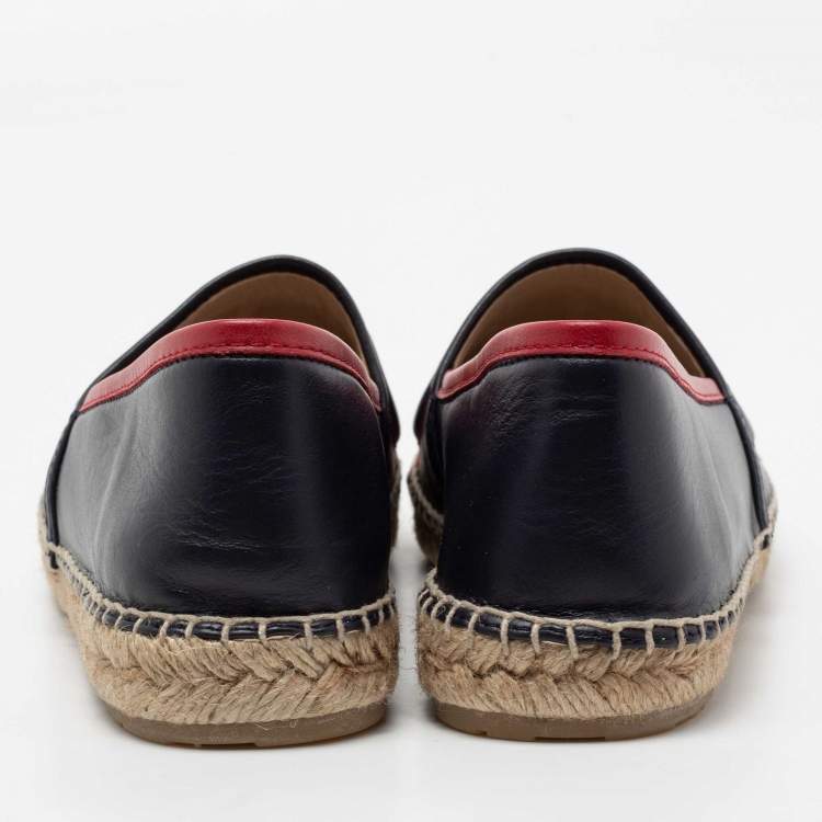 Pre Owned CH Carolina Herrera Blue/Red Leather Espadrilles Flats Size 40