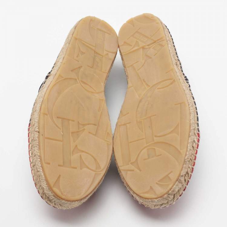 Pre Owned CH Carolina Herrera Blue/Red Leather Espadrilles Flats Size 40