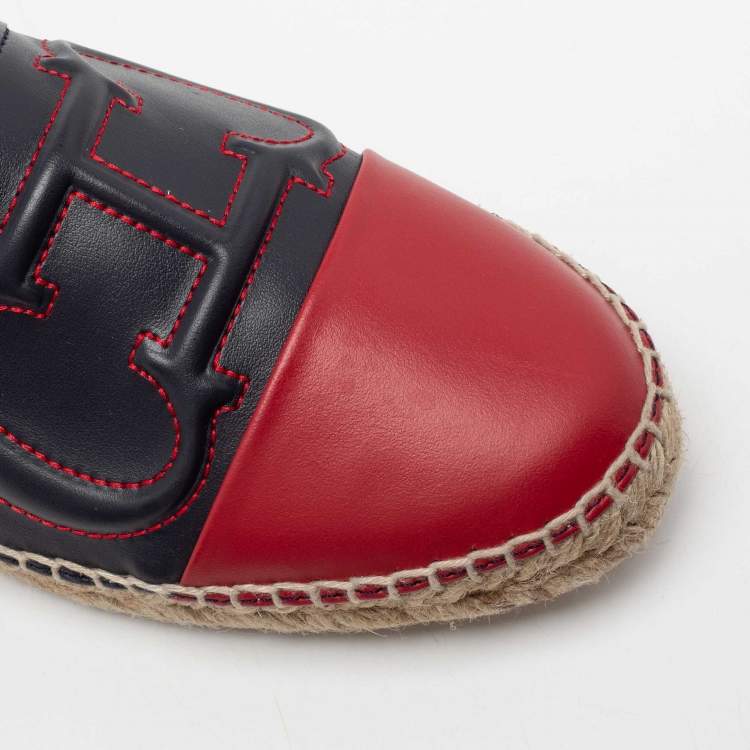 Pre Owned CH Carolina Herrera Blue/Red Leather Espadrilles Flats Size 40