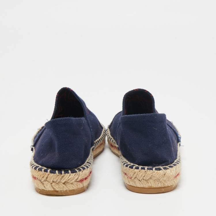 Pre Owned CH Carolina Herrera Navy Blue Canvas Espadrille Flats Size 37