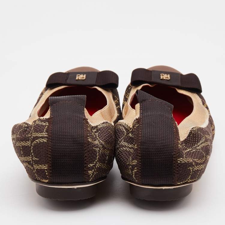 Pre Owned CH Carolina Herrera Brown/Beige Canvas Rock'n Roll Ballet Flats Size 37