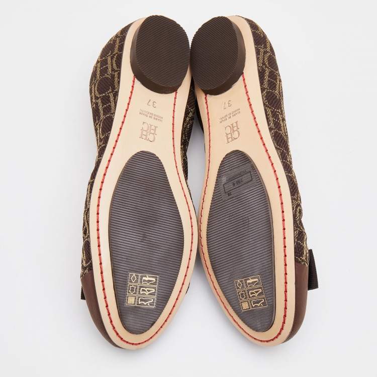 Pre Owned CH Carolina Herrera Brown/Beige Canvas Rock'n Roll Ballet Flats Size 37