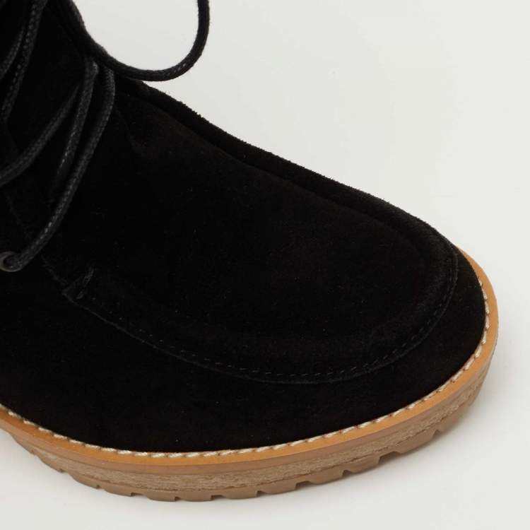 Pre Owned CH Carolina Herrera Black Suede Mid Calf Wedge Boots Size 38