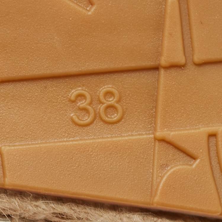 Pre Owned CH Carolina Herrera Gold Leather Logo Buckle Espadrille Flats Size 38