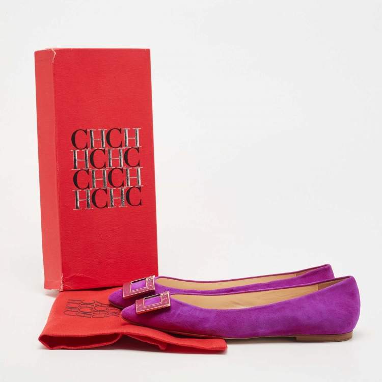 Pre Owned CH Carolina Herrera Pink Suede Pointed Toe Ballet Flats Size 40
