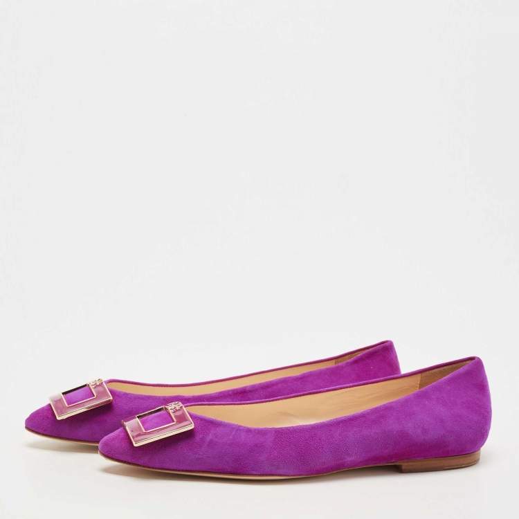 Pre Owned CH Carolina Herrera Pink Suede Pointed Toe Ballet Flats Size 40