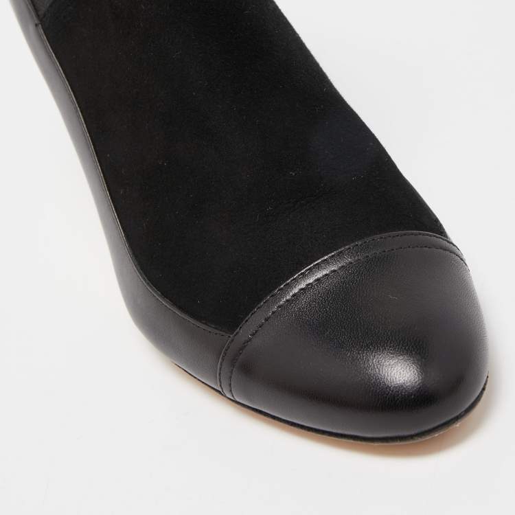 Pre Owned CH Carolina Herrera Black Leather Ankle Boots Size 37