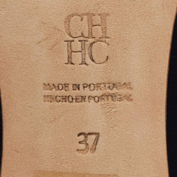 مملوكة مسبقًا CH Carolina Herrera Blue Leather Logo Round Toe Pumps Size 37