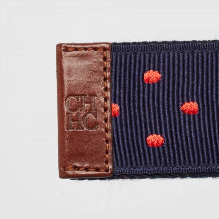 Pre Owned CH Carolina Herrera Navy Blue/Red Polka Dot Grosgrain Belt 90 CM