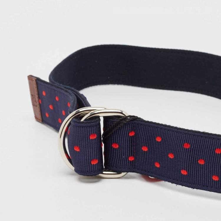 Pre Owned CH Carolina Herrera Navy Blue/Red Polka Dot Grosgrain Belt 90 CM