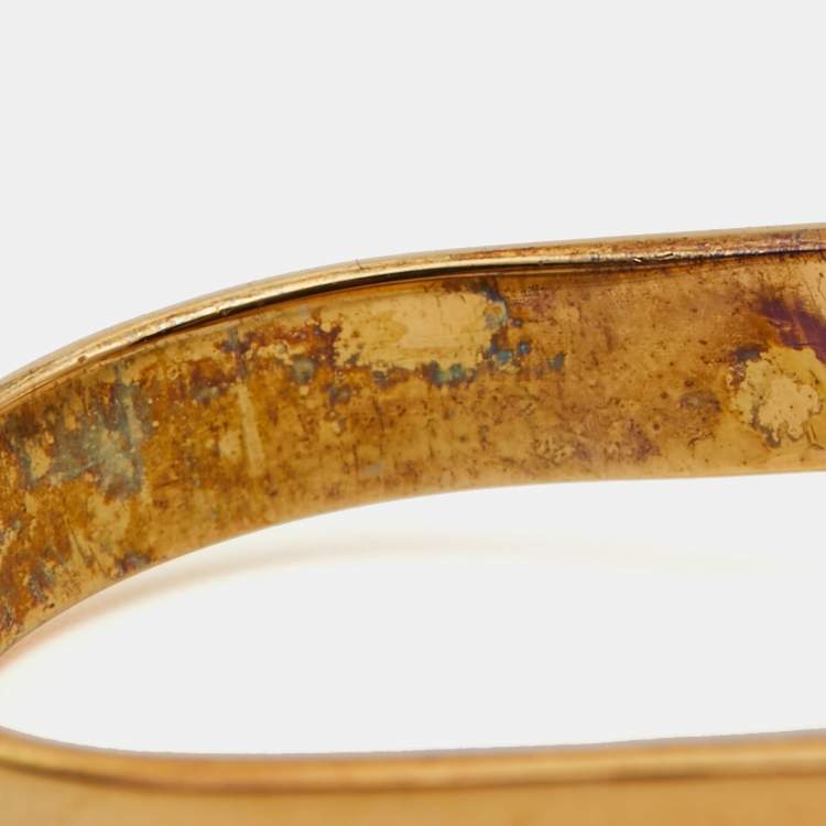 Pre Owned Carolina Herrera Faux Pearl Crystal Gold Tone Ring Size 52