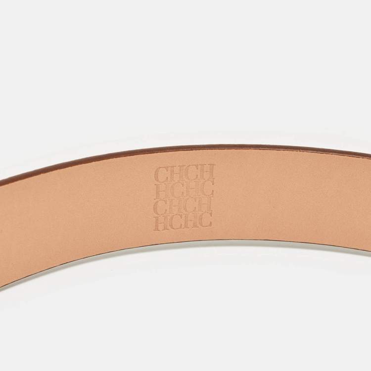 Pre Owned CH Carolina Herrera Brown Leather Metal Bow Buckle Belt 75 CM