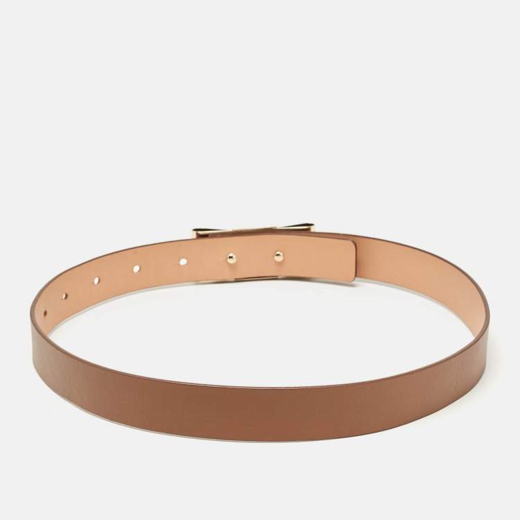 Pre Owned CH Carolina Herrera Brown Leather Metal Bow Buckle Belt 75 CM