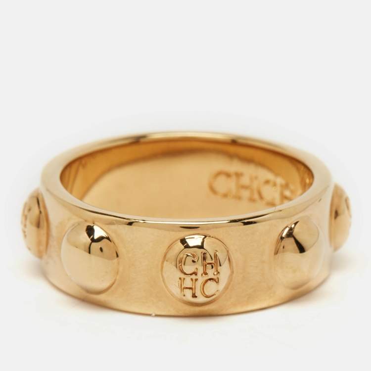 Pre Owned  Carolina Herrera CH Gold Tone Ring  Size 55