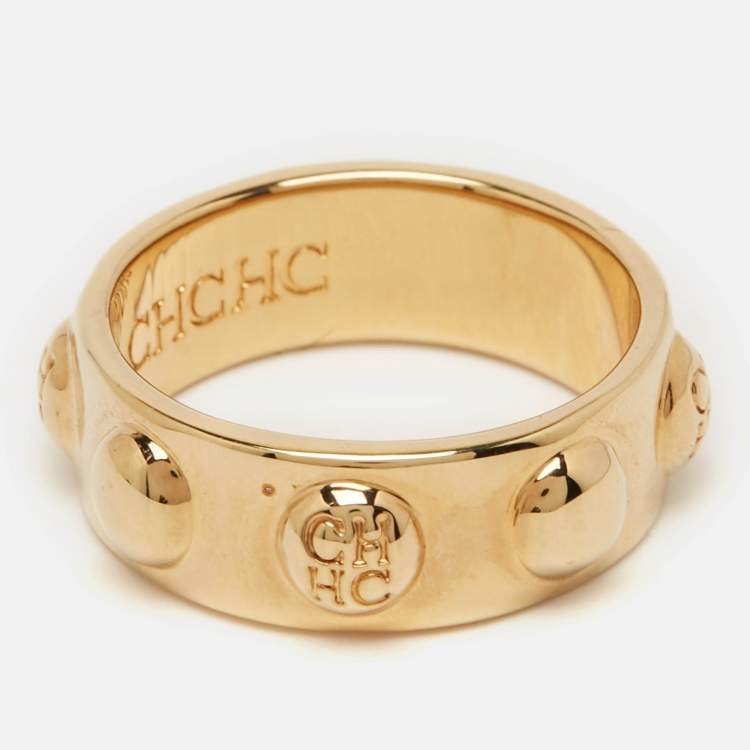 Pre Owned  Carolina Herrera CH Gold Tone Ring  Size 55