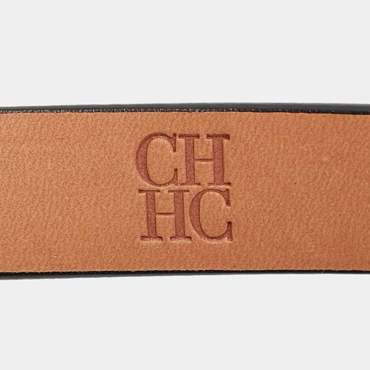 Pre Owned CH Carolina Herrera Beige/Brown Monogram Coated Canvas Slim Belt 80 CM