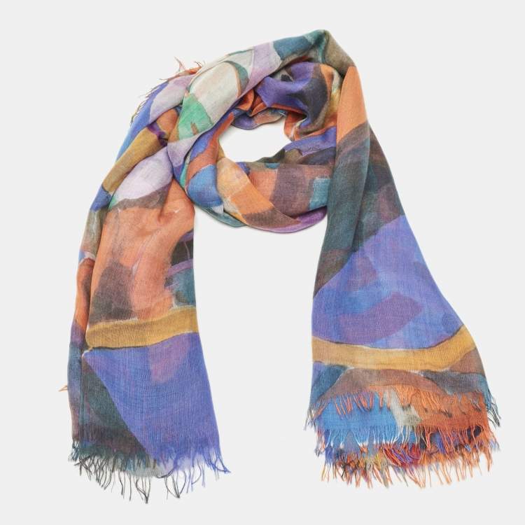 Pre Owned CH Carolina Herrera Multicolor Abstract Print Silk Scarf 