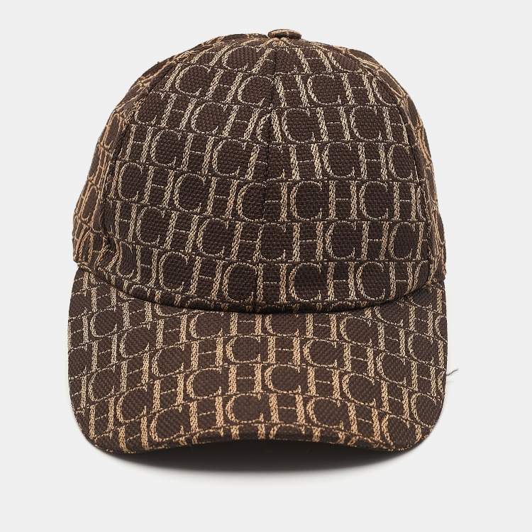 Pre Owned CH Carolina Herrera Brown Logo Canvas Baseball Cap 