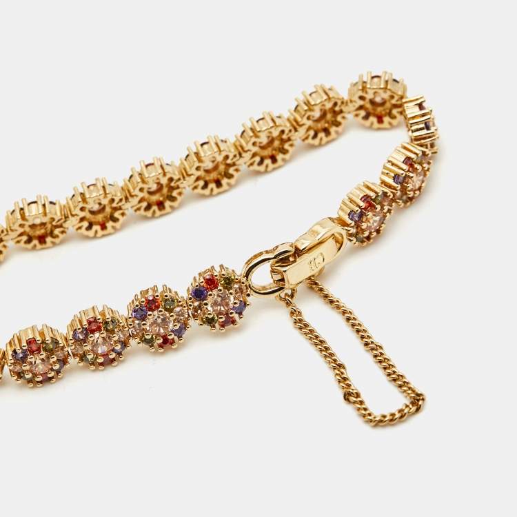 Pre Owned CH Carolina Herrera Multicolor Crystals Gold Tone Bracelet