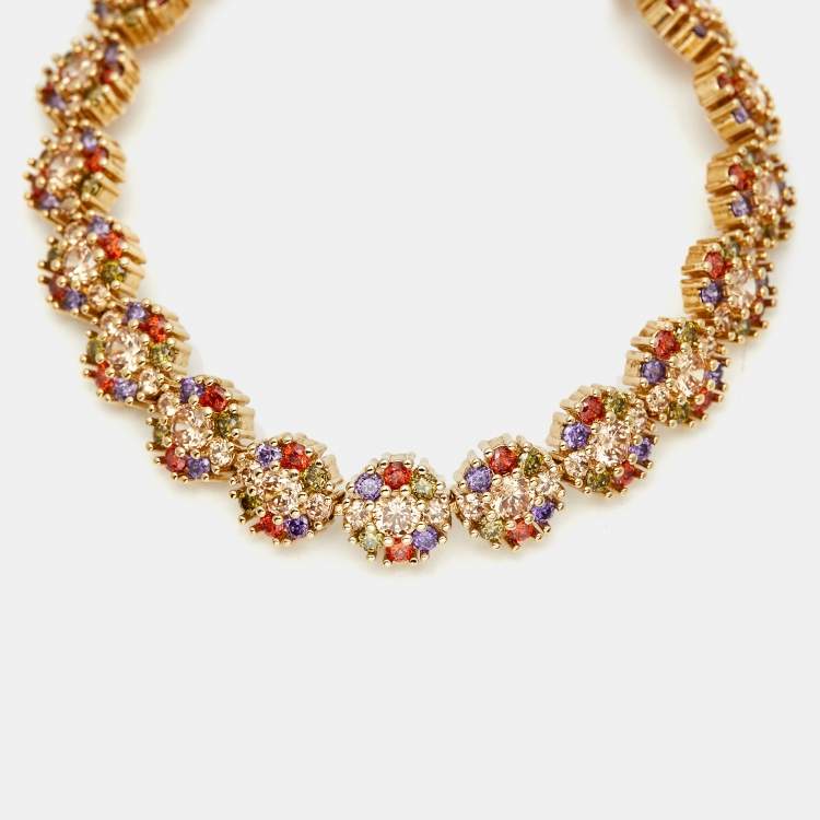 Pre Owned CH Carolina Herrera Multicolor Crystals Gold Tone Bracelet