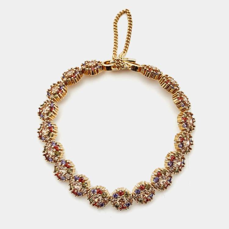 Pre Owned CH Carolina Herrera Multicolor Crystals Gold Tone Bracelet