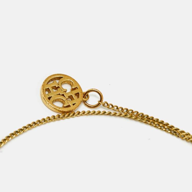 Pre Owned  Carolina Herrera CH Crystals Gold Tone Necklace