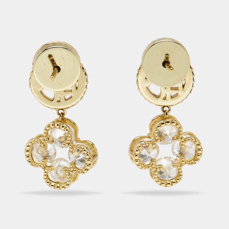Pre Owned Carolina Herrera CH Crystals Gold Tone Earrings