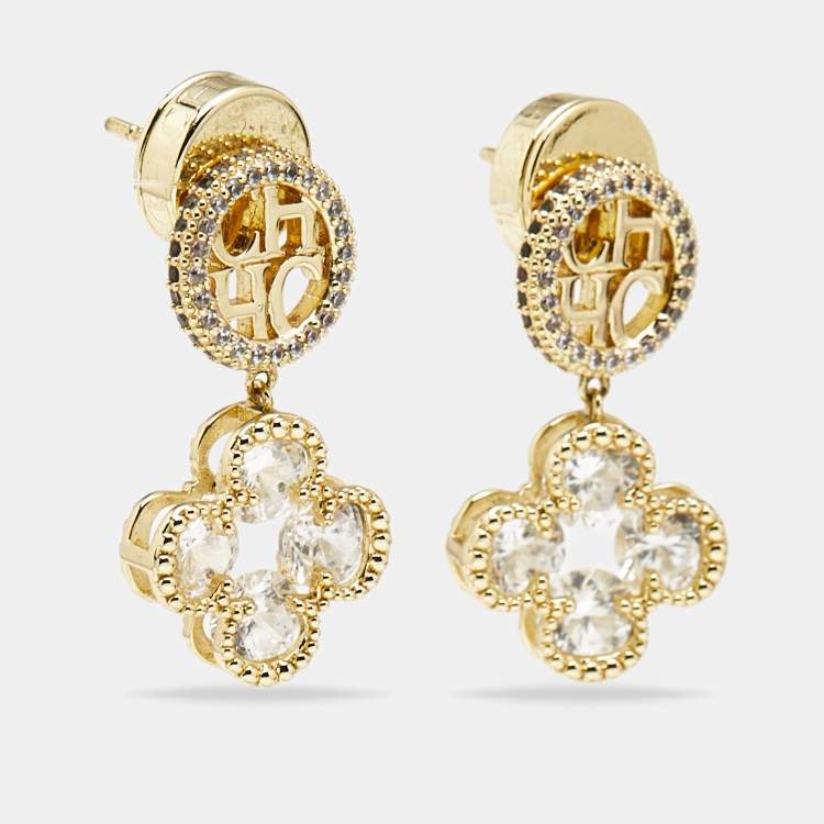 Pre Owned Carolina Herrera CH Crystals Gold Tone Earrings