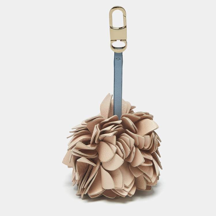 Pre Owned CH Carolina Herrera Flower Applique Bag Charm Beige/Blue Leather