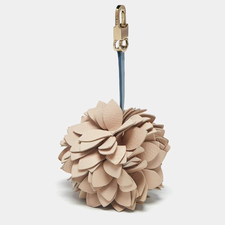 Pre Owned CH Carolina Herrera Flower Applique Bag Charm Beige/Blue Leather