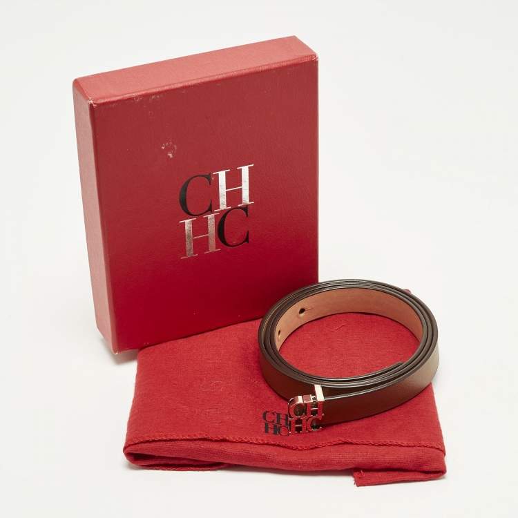 Pre Owned CH Carolina Herrera 85 CM Slim Buckle Belt Brown Leather