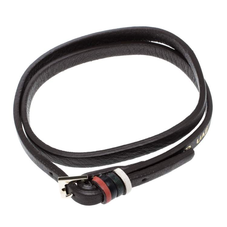 Pre Owned CH Carolina Herrera Brown Leather Gold Tone Wrap Bracelet