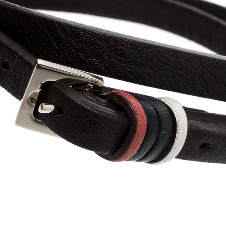 Pre Owned CH Carolina Herrera Brown Leather Gold Tone Wrap Bracelet