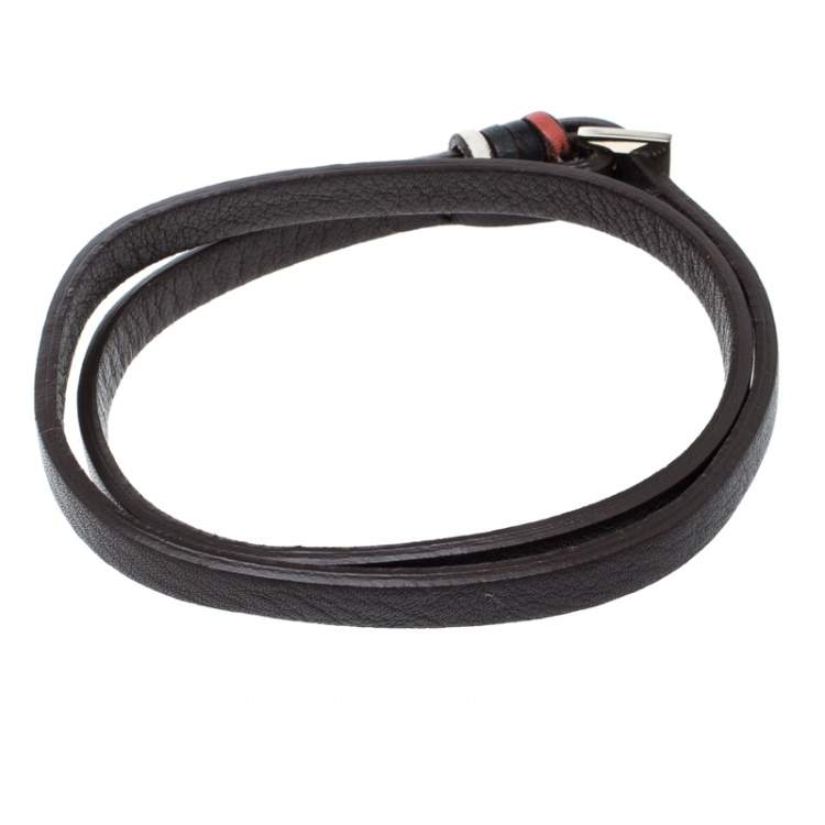 Pre Owned CH Carolina Herrera Brown Leather Gold Tone Wrap Bracelet