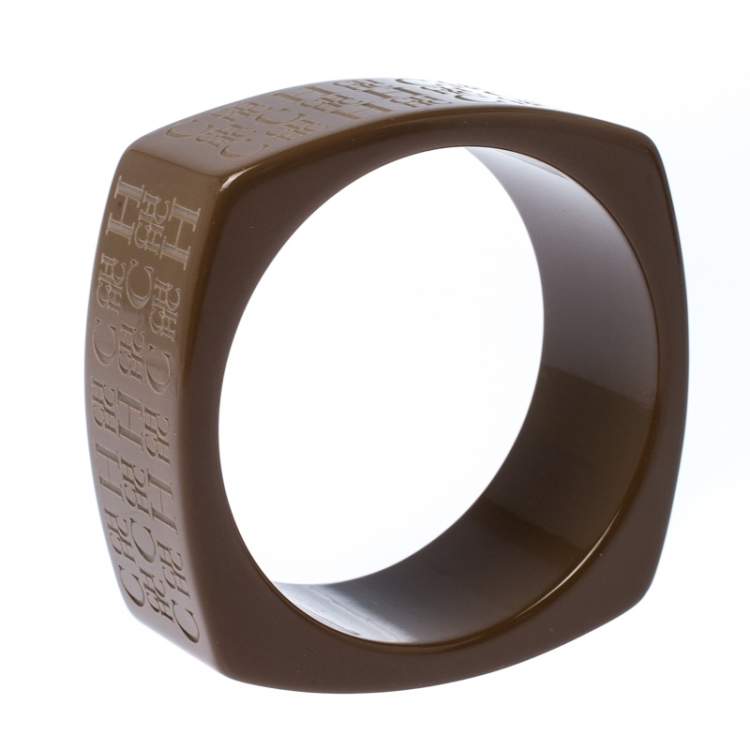 Pre Owned CH Carolina Herrera Textured Brown Extra Wide Bangle Bracelet 