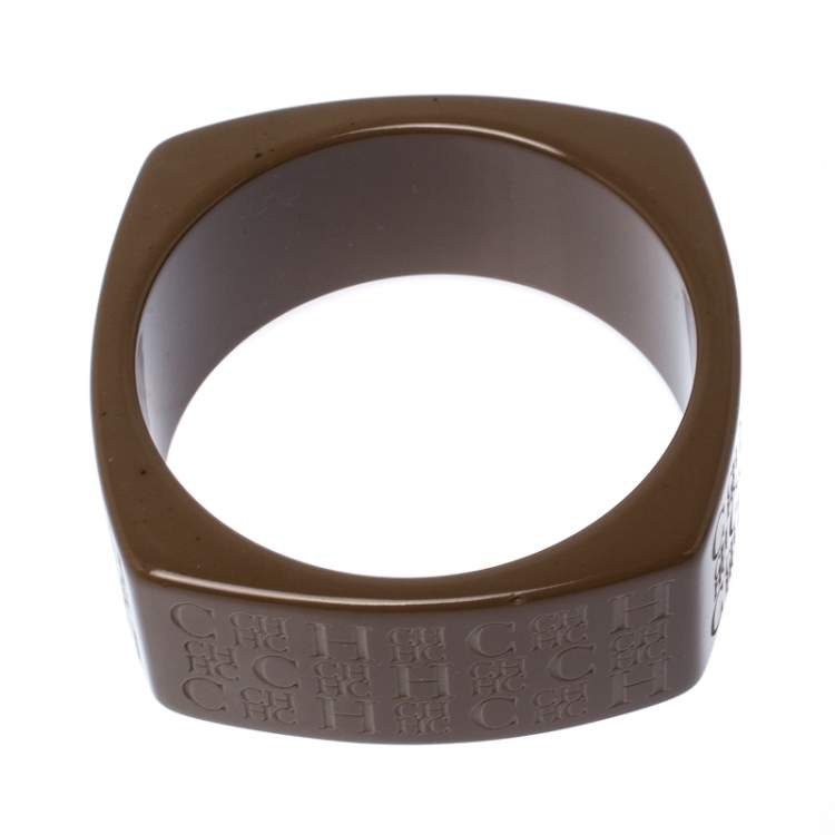 Pre Owned CH Carolina Herrera Textured Brown Extra Wide Bangle Bracelet 