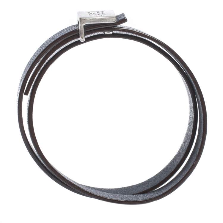 Pre Owned CH Carolina Herrera Navy Blue Leather Wrap Bracelet