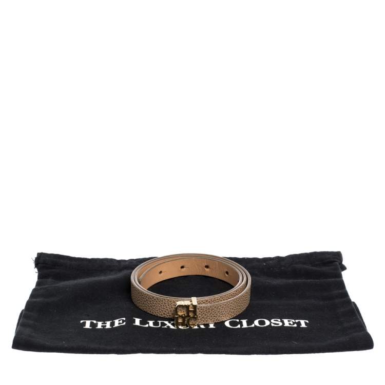 Pre Owned Carolina Herrera Beige Leather CHHC Buckle Belt 80CM