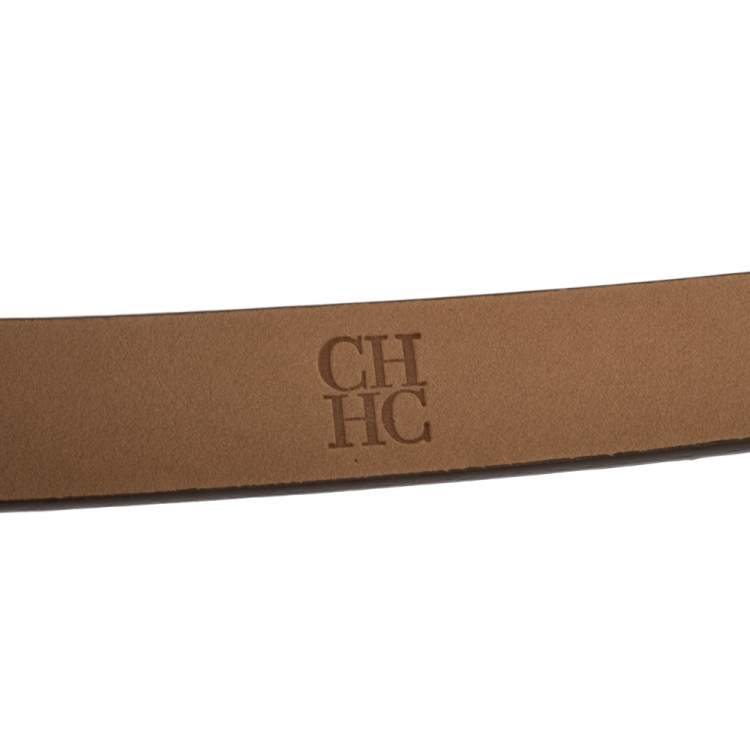 Pre Owned Carolina Herrera Beige Leather CHHC Buckle Belt 80CM