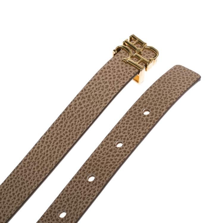 Pre Owned Carolina Herrera Beige Leather CHHC Buckle Belt 80CM