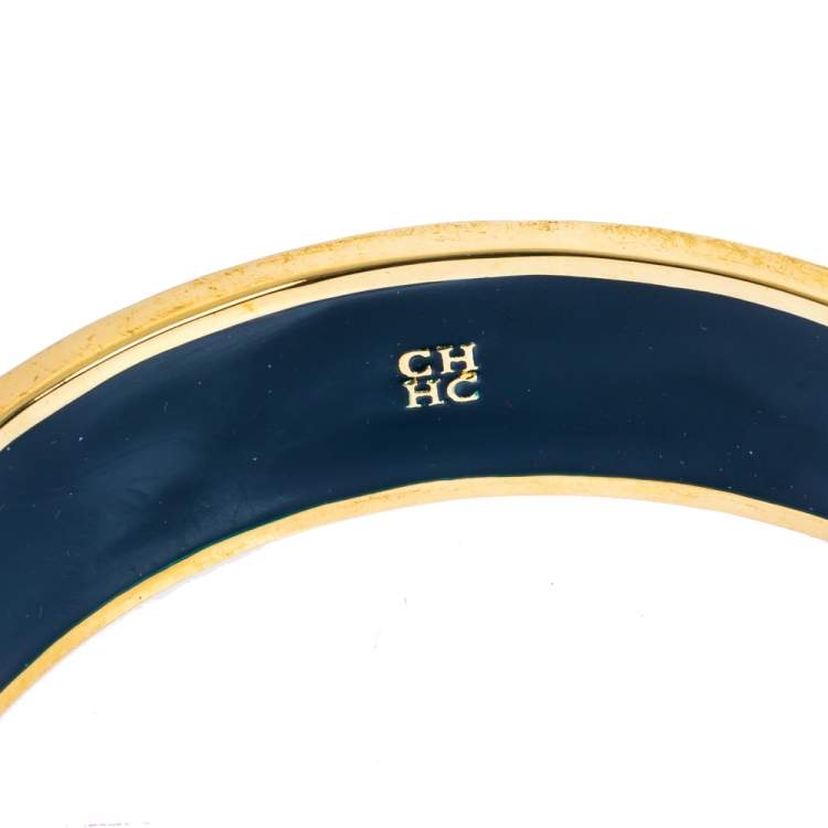 Pre Owned Carolina Herrera CH Logo White Enamel Bangle Bracelet
